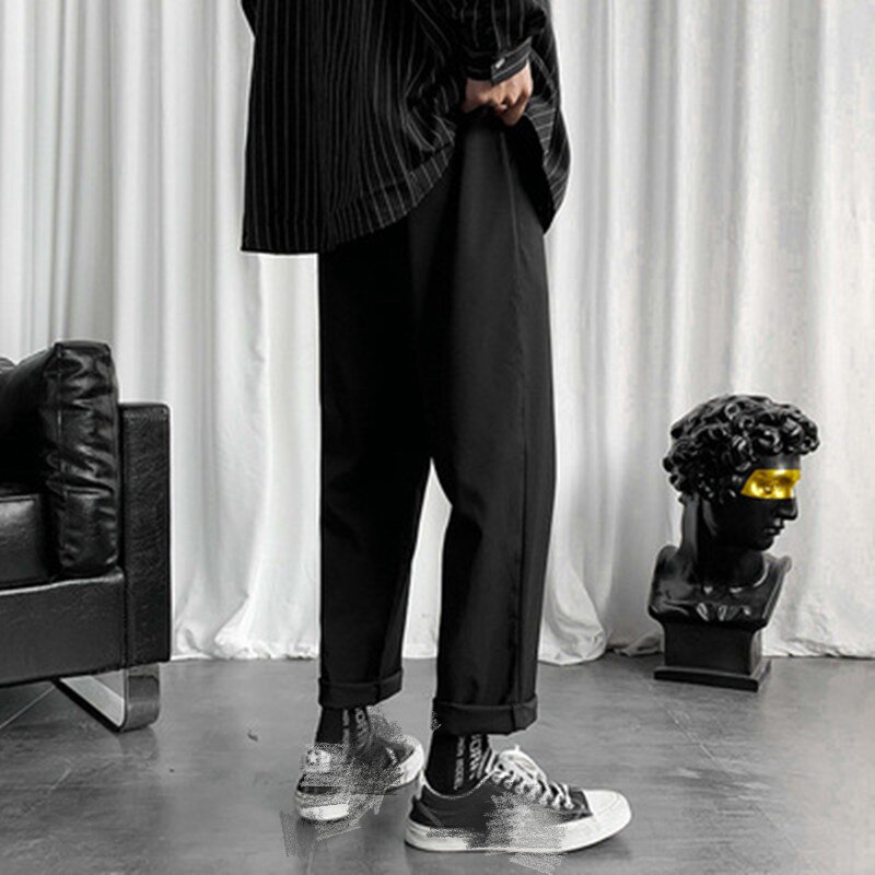 Pantalones coreanos negros para hombre, ropa informal japonesa, de chándal Harajuku, Hip-Hop, de talla grande,