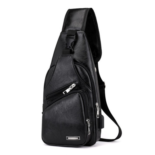 Men's Shoulder Bag Sling Chest Pack Canvas USB Charging Sports Crossbody Handbag: A2