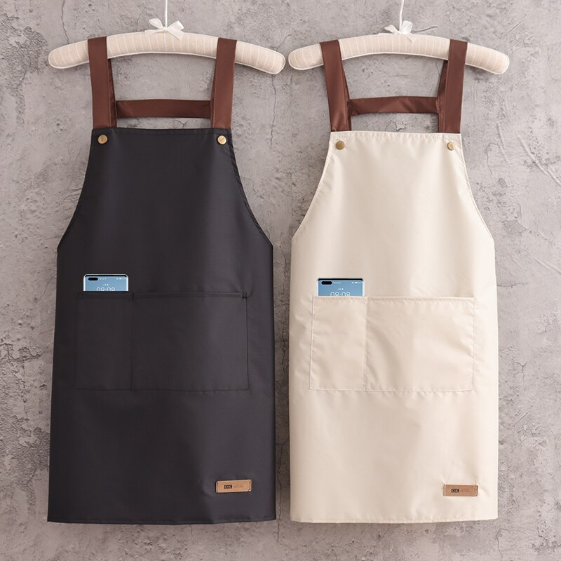 Waterproof Aprons Women Kitchen Accessories Simple Men Apron Strap Waist Thin Work Clothes With 2 Pockets Cartoon Long Smock