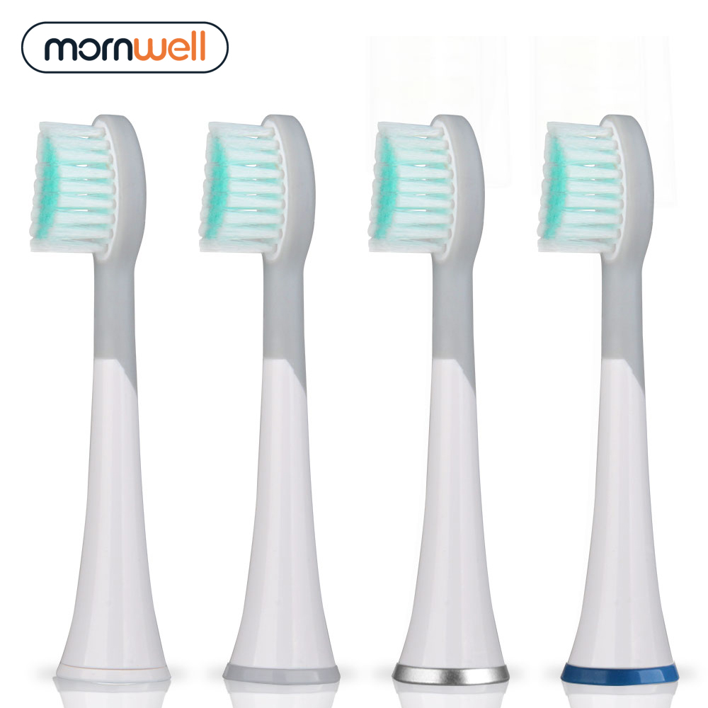 D901/D902 Mornwell 4pcs White Rubberied Replacement Toothbrush Heads with Caps for Mornwell D01/D02 Electric Toothbrush