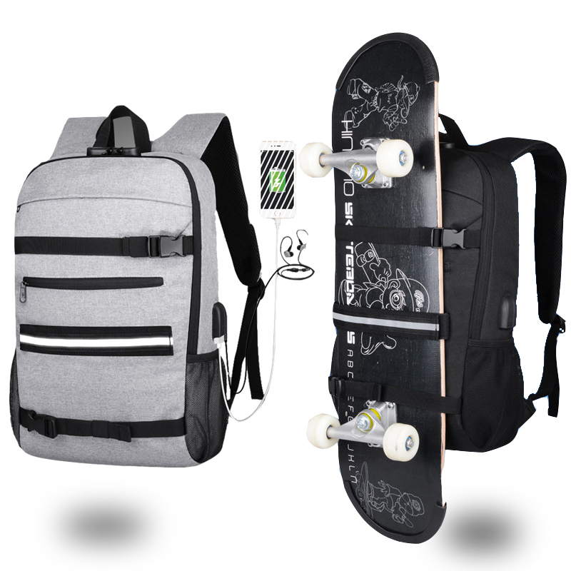 Sac à dos de Skateboard antivol avec verrouillage par mot de passe, chargeur Usb, à bandoulière, pour loisirs, voyage, ordinateur, Longboard, pour hommes et femmes