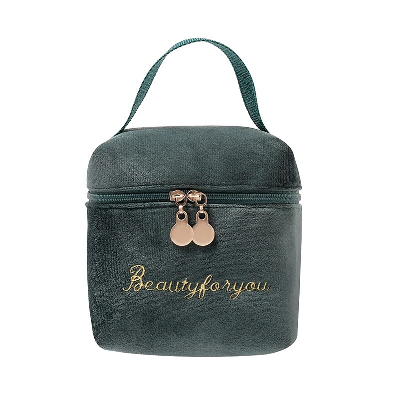 1 bolso para cosméticos de terciopelo de PURDORED, bolsa de maquillaje de viaje, organizador de Color sólido, bolsa de maquillaje femenina, neceser: green