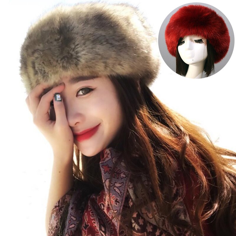 Fascia per capelli soffice spessa invernale per donna uomo pelliccia fascia per capelli cuffie pelose russe turbante elastico copricapo largo cappelli da sci accessori