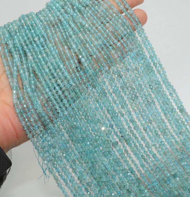 Natural Semi Precious Stone Faceted Round Beads 3mm-3.5mm: Lighter Blue Apatite