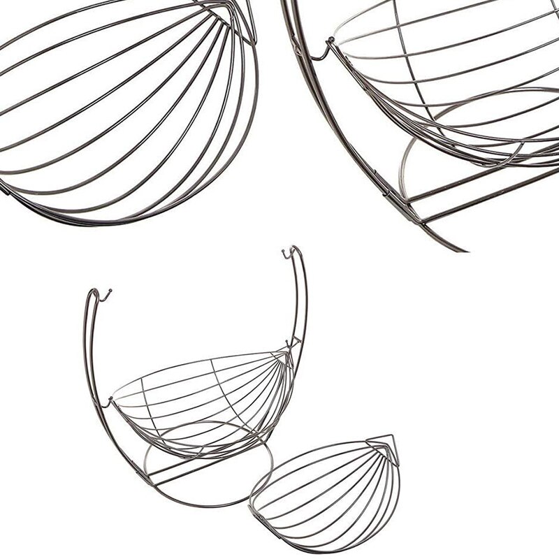 2 Tier Fruit Basket,Double Fruit Tray, Removable Bread Stand Fruit Storage Basket Produce Metal