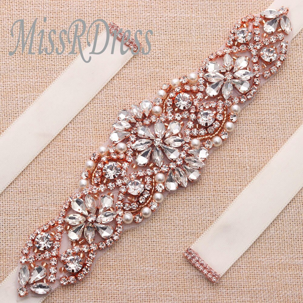 Missrdress brudekjole bælte krystal bælte rosa guld rhinestones krystal perler brude sash til brudekjole brude bælte  jk837