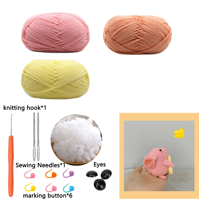 Tricot fait à la main bricolage artisanat souris poupée de dessin animé porte-clés décoratif Kit de Crochet pour les débutants adultes apprendre au Crochet matériel Kit: Gris clair