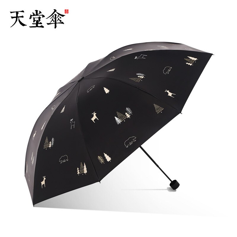 Paradise Umbrella Products Hipster Women's Three Vinyl Folding Parasol UV-Protection Rain Or Shine Dual Purpose Parasol: Black