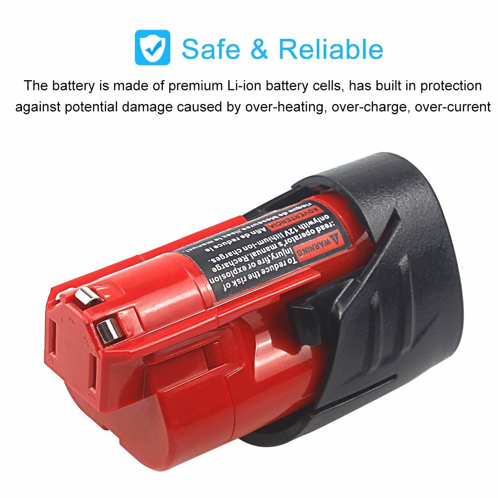 Waitley 2Pack 12V 2.5Ah LI-ION 2500mAh Battery for Milwaukee M12 XC Cordless Tools 12 v 48-11-2440 48-11-2402 48-11-2411