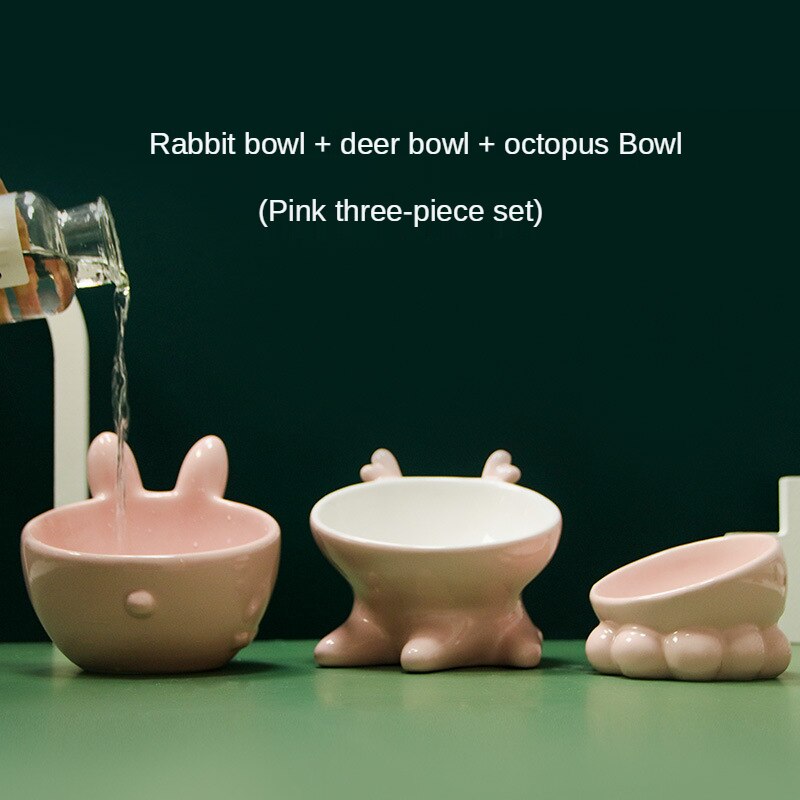 Cuenco con forma de pulpo y conejo para mascotas, protección oblicuo para la boca, Gato de cerámica, accesorios para mascotas