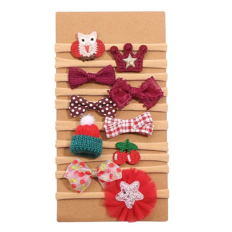 10/12 Pcs/Set Bows Bloem Zachte Nylon Elastische Pasgeboren Baby Meisje Hoofdbanden Strik Kant Bloemen Baby Haar Accessoires: 10pcs red