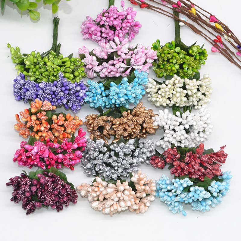 36Pcs Pearl Berry Artificial Stamen Flower For Wedding Home Decoration Artificial Pistil DIY Wreath Scrapbooking Craft Box