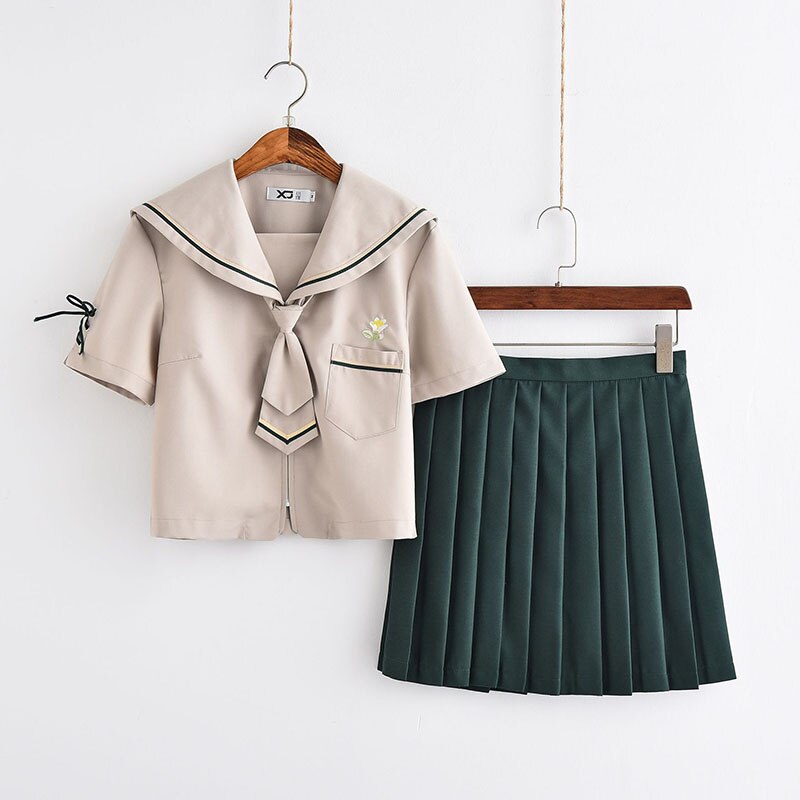 Japanese JK uniform British College style Sailor suit Student school uniform Brown Short sleeve suit Women Pleated Skirt Summer: sailor suit / S