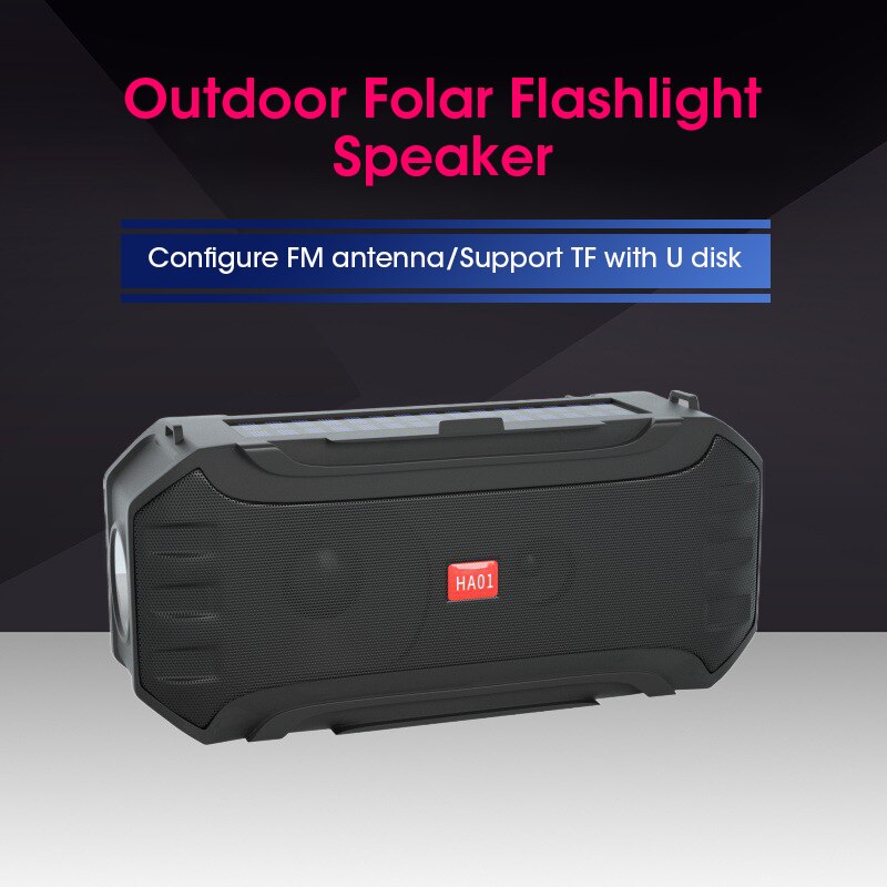 Draadloze Outdoor Speaker Draagbare Zonne-energie Opladen Bluetooth Speaker Stereo Music Box Ondersteuning Tf/Fm Radio/Usb/Aux met Zaklamp