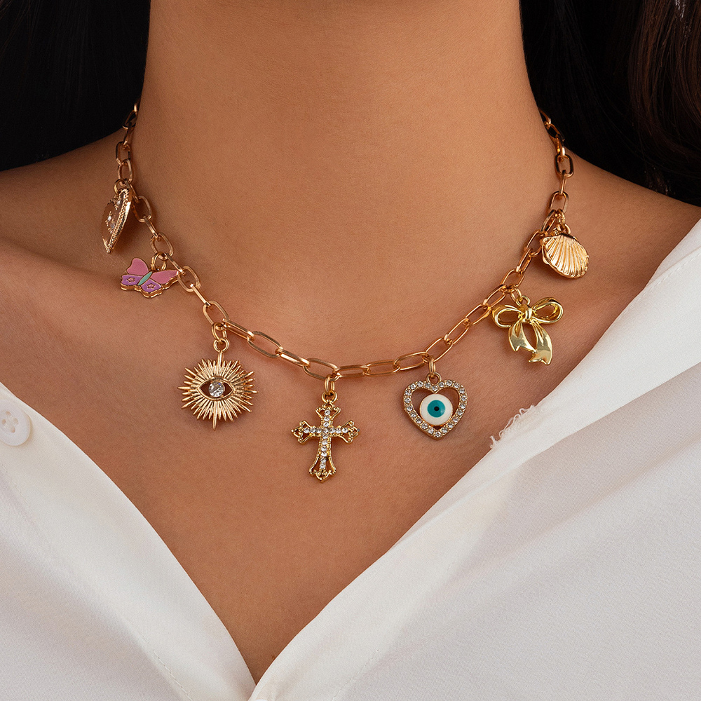 Exquisitos dijes, collar con colgante de perlas para mujer, gargantilla con dije de lazo de Color dorado de acero inoxidable, concha de concha, de joyería de: Rojo óxido