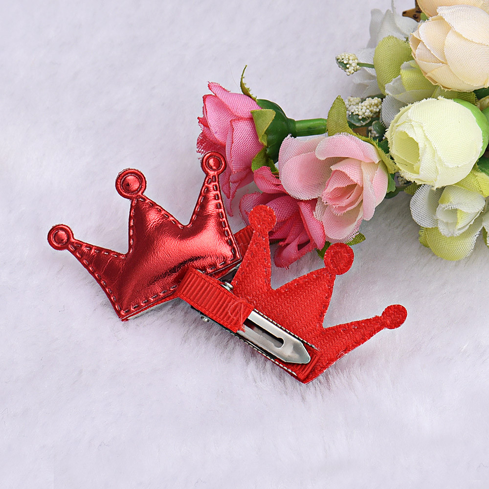 2pcs Hair Clips Girls Christmas Party Princess Leather Hair Style Buckle Baby Hair Accessories Шапка Детская diadema bebe: Red