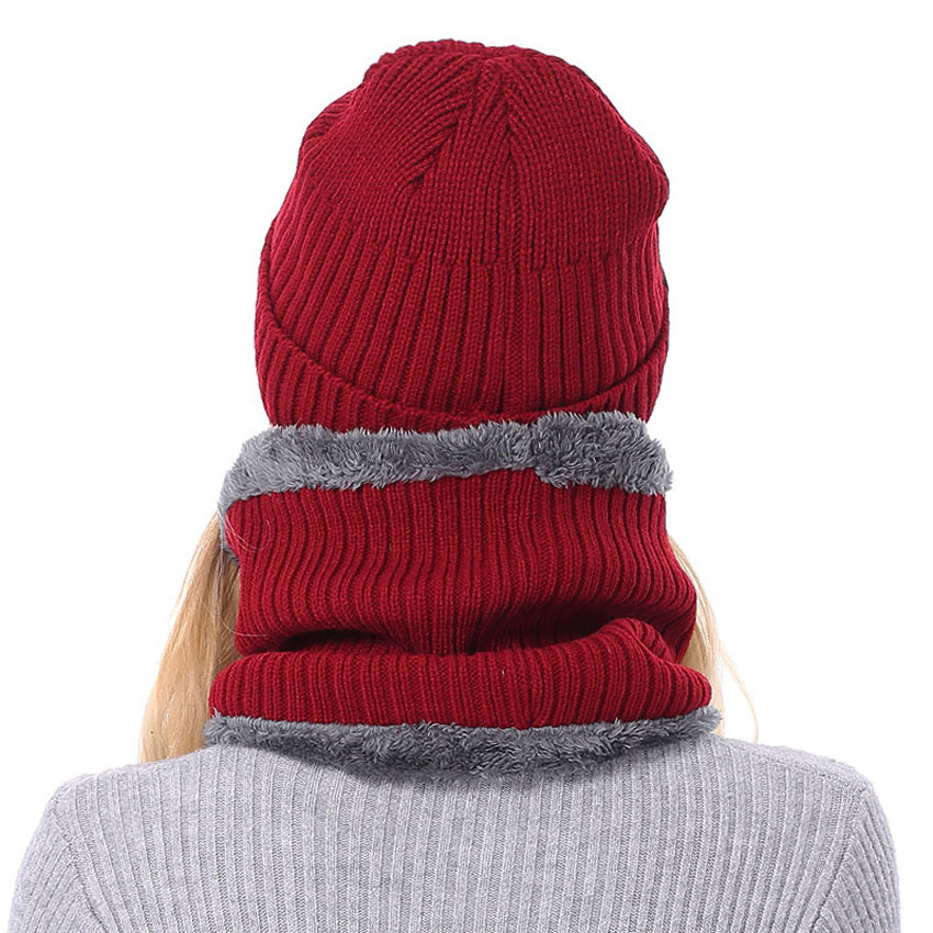 Frauen Mützen Hüte Schal einstellen Winter Hüte Für Männer Frauen Warme Wolle Rippen Gestrickte Kappe Und Schals Anzug Männlich Schwarz motorhaube Skullies