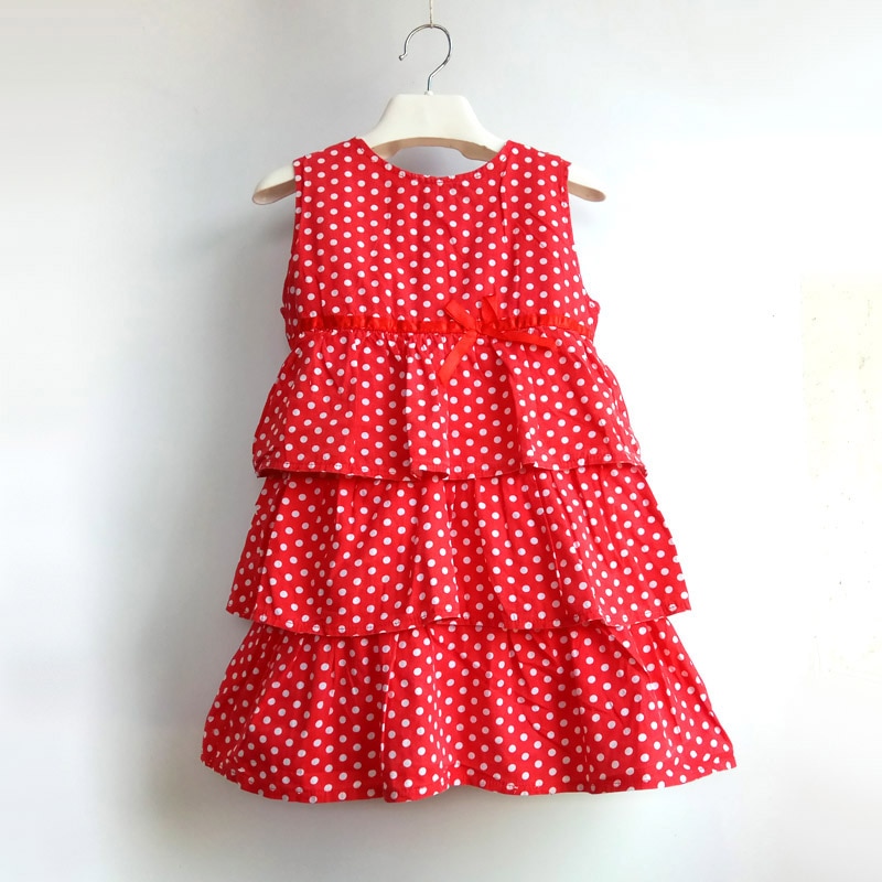 Abito estivo per bambina abito in cotone con scollo a v a pois New Fashion Kids Birthday Party Cake Dress abito da spiaggia per 2-7 anni