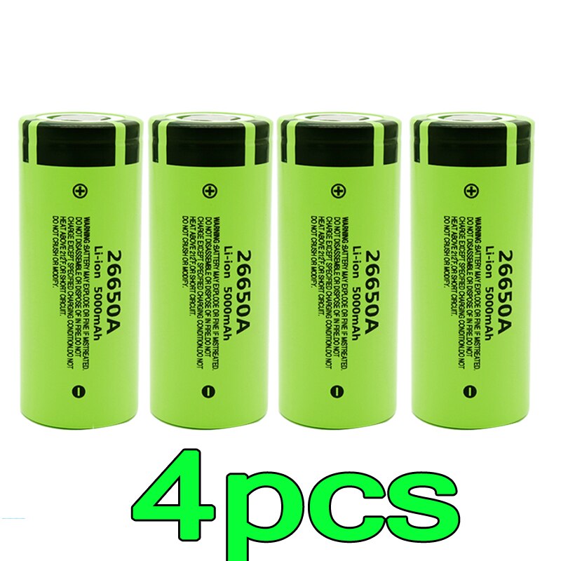 100% Original Battery For 26650A 3.7V 5000mAh High Capacity 26650 Li-ion Rechargeable Battery: Rood