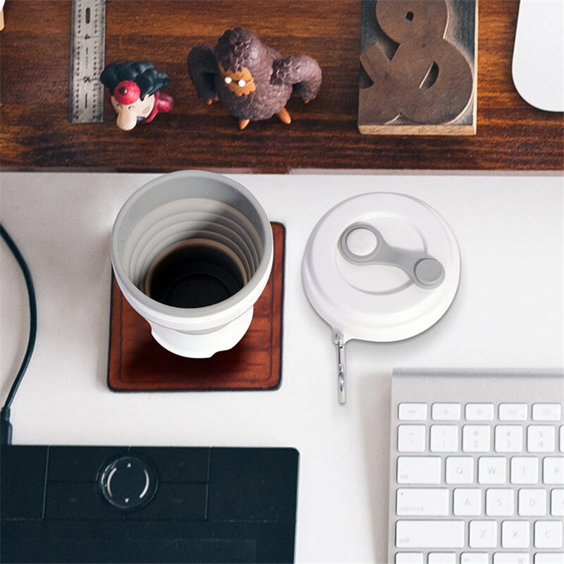 Taza de café de viaje plegable de silicona, plegable, para acampar, con tapas, juego de tazas expansibles para senderismo y Camping
