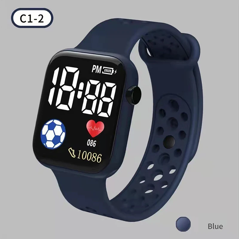 2024 LED-Digitaluhr für freundlicher, Jungen, Mädchen, FußBall, Sportuhren, Silikon-Digitaluhr, lässige elektronische freundlicher-Armbanduhr: Blau