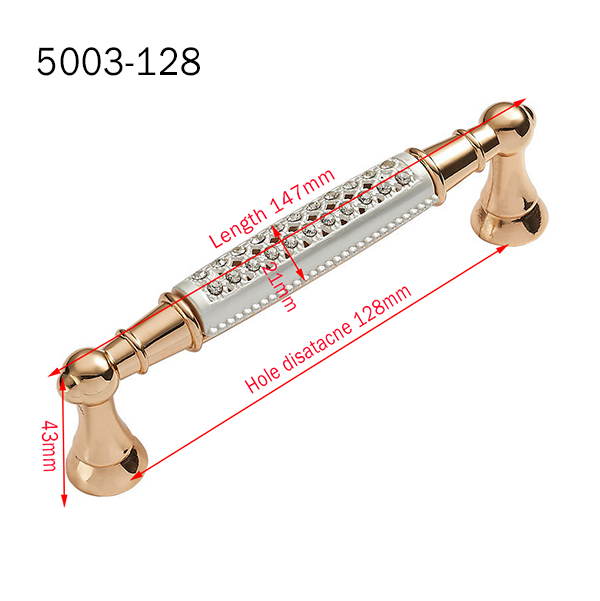 Champagne Gold Door Handles With Diamond Luxury Zinc Alloy Cabinet Drawer Knobs European Wardrobe Furniture Pulls Hardware: 5003-128mm