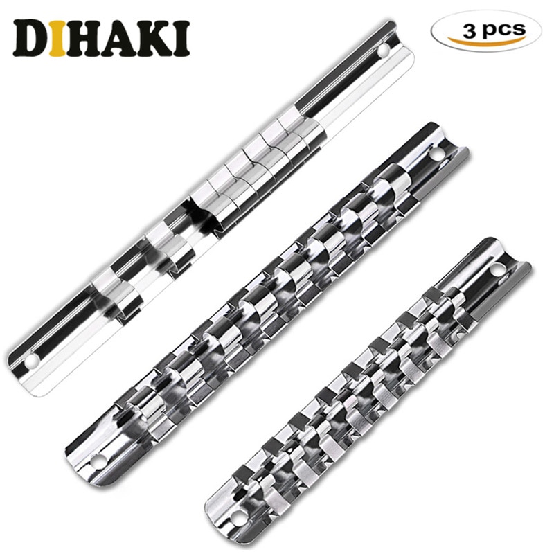 3 pièces/ensemble prise de rangement support étagères diviseur 1/4 "3/8" 1/2 "avec 8 Clips sur Rail magasin douilles outil organisateur clé support de rangement