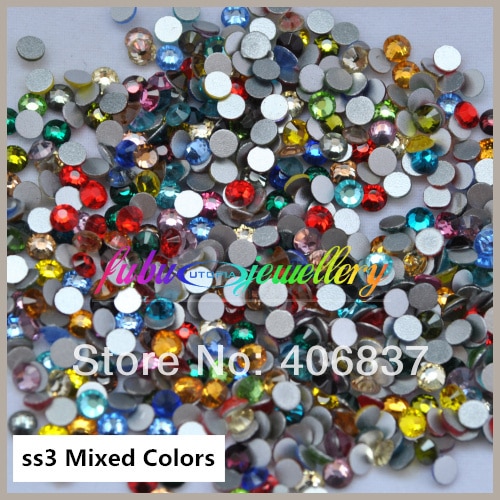 ! 1440 stks/partij, ss3 (1.3-1.5mm) Gemengde Kleuren Flat Terug Nail Art Lijm Op Niet Hotfix steentjes