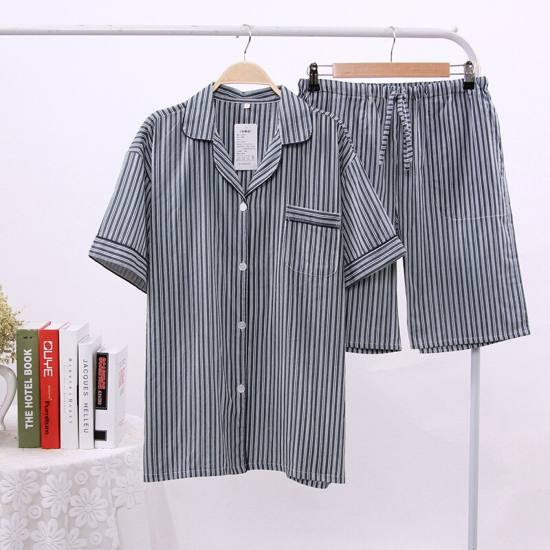 July's Lied 2 Stuks Katoen Mannen Pyjama Set Toevallige Gestreepte Lange Mouwen Revers Kraag Nachtkleding Lente Zomer Homewear Nachtkleding: 03 / XL