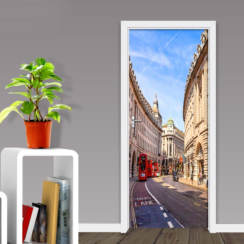 3D DIY Self-adhesive Door Stickers Waterproof Street View Dorm Room PVC Poster Door Mural Removable Art Vinyl Wallpaper