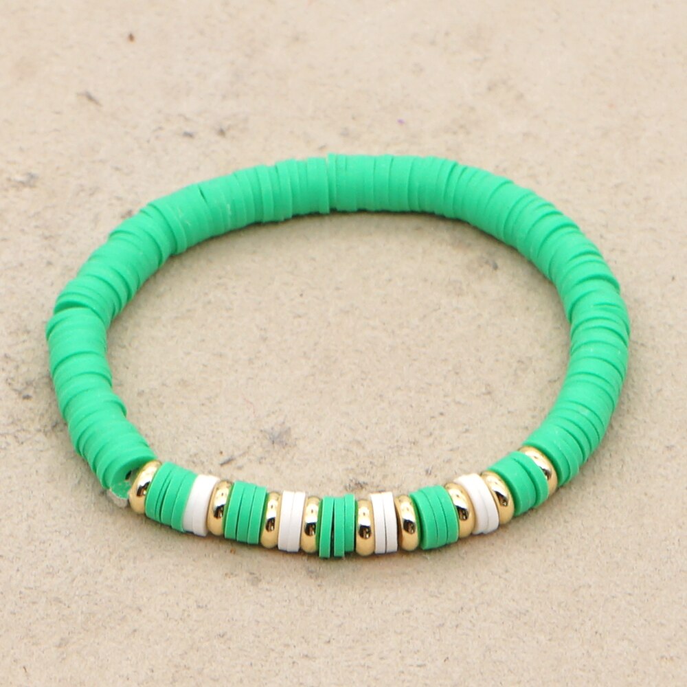 Go2Boho Bracelets Women Bracelet Polymer Clay Disc Heishi Beads Summer Beach Gold Color Beaded Jewelry: QT-B200166B