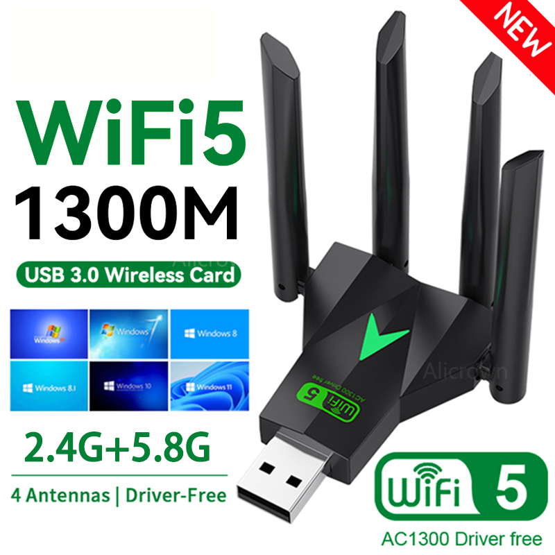 Dual Band 1300Mbps WiFi USB Adapter 2.4G/5Ghz Wi-Fi Dongle USB3.0 802.11AC 4-Antenna Wireless Receiver For PC/Laptop Driver Free