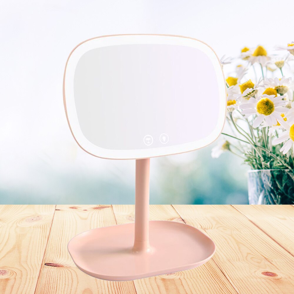 37 LED Lighted Desktop Makeup Mirror Touch Screen Vanity Mirror Rotatable at 360 Degree and Attached with Magnification Mirror(W