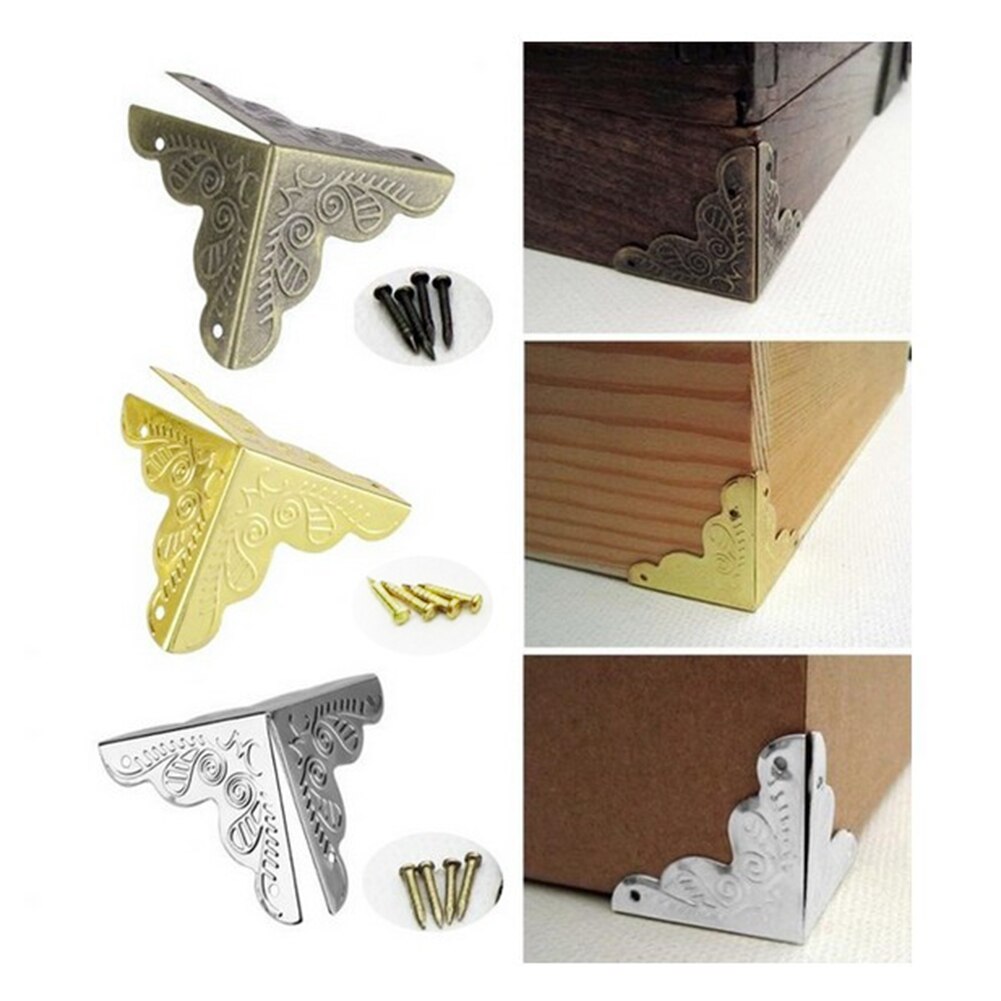 10 Stuks Metalen Decoratieve Sieraden Doos Borst Houten Wijn Cadeau Case Edge Corner Protector Iron Cover Guard Met Nagels 25mm 3 Kleur