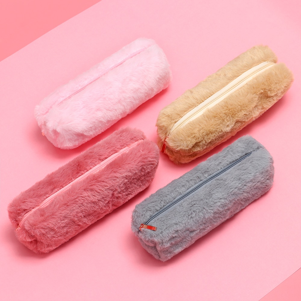 Effen Kleur Pluche Etui Meisjes School Potlood Tas Briefpapier Pencilcase Portemonnee Kawaii Mode Schoolbenodigdheden