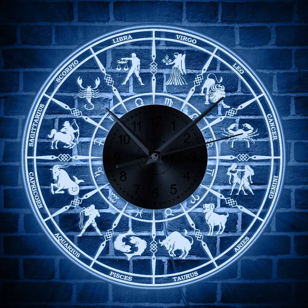 Horloge murale astrologique éclairée 12 signes du zodiaque | Décoration de maison, horloge acrylique, applique murale, de Constellation
