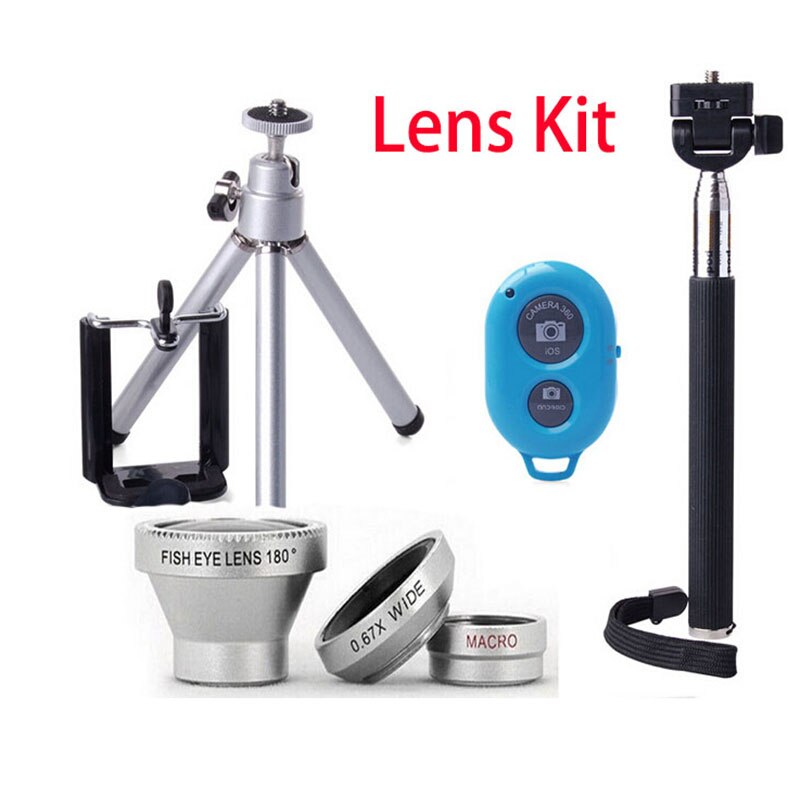 Foleto Monopod Selfie Stick Statief + blutooth afstandsbediening Lens Kit Magnetische 3 in 1 lens 180 Fish Eye voor Apple iPhone 6 5 5 s