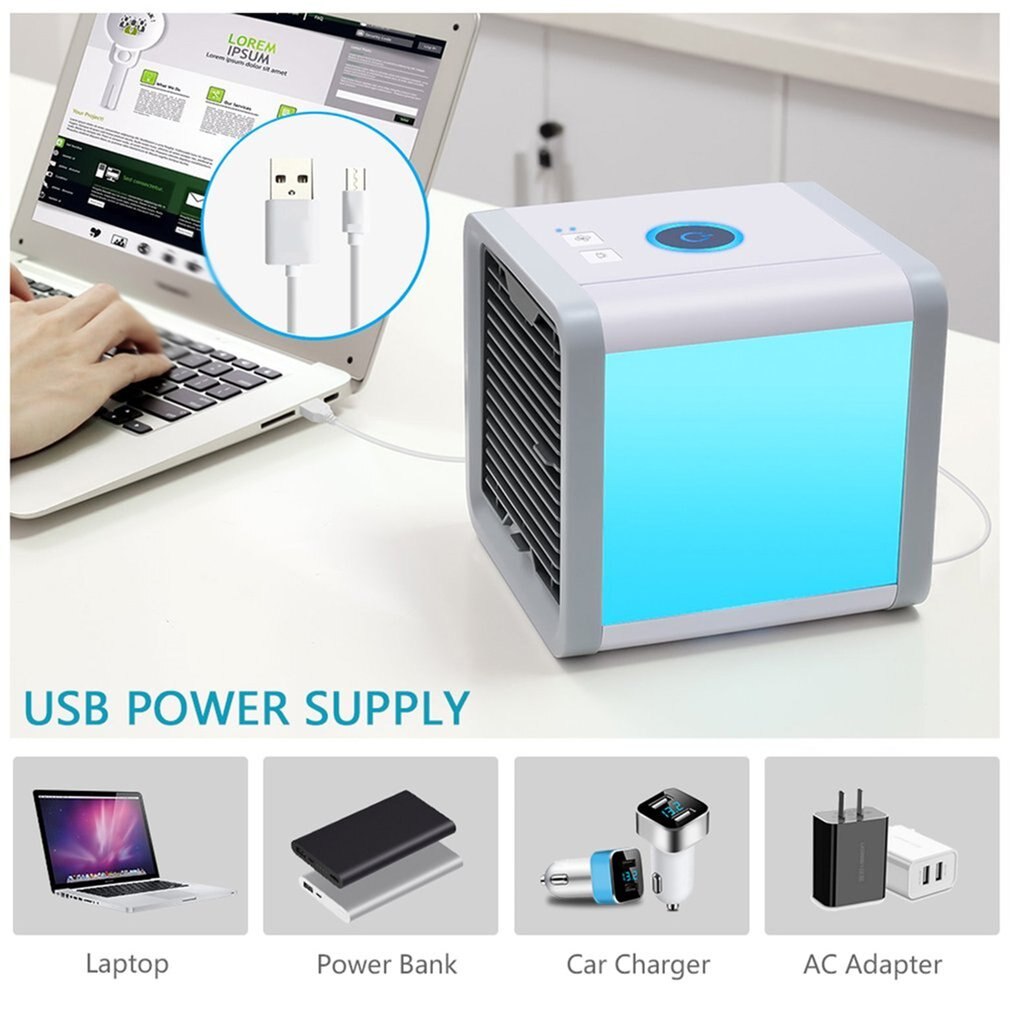 7 Light USB Mini Portable Air Conditioner Air Cooler Fan Desktop Space Cooler Personal Space Air Cooling Fan For Room Home