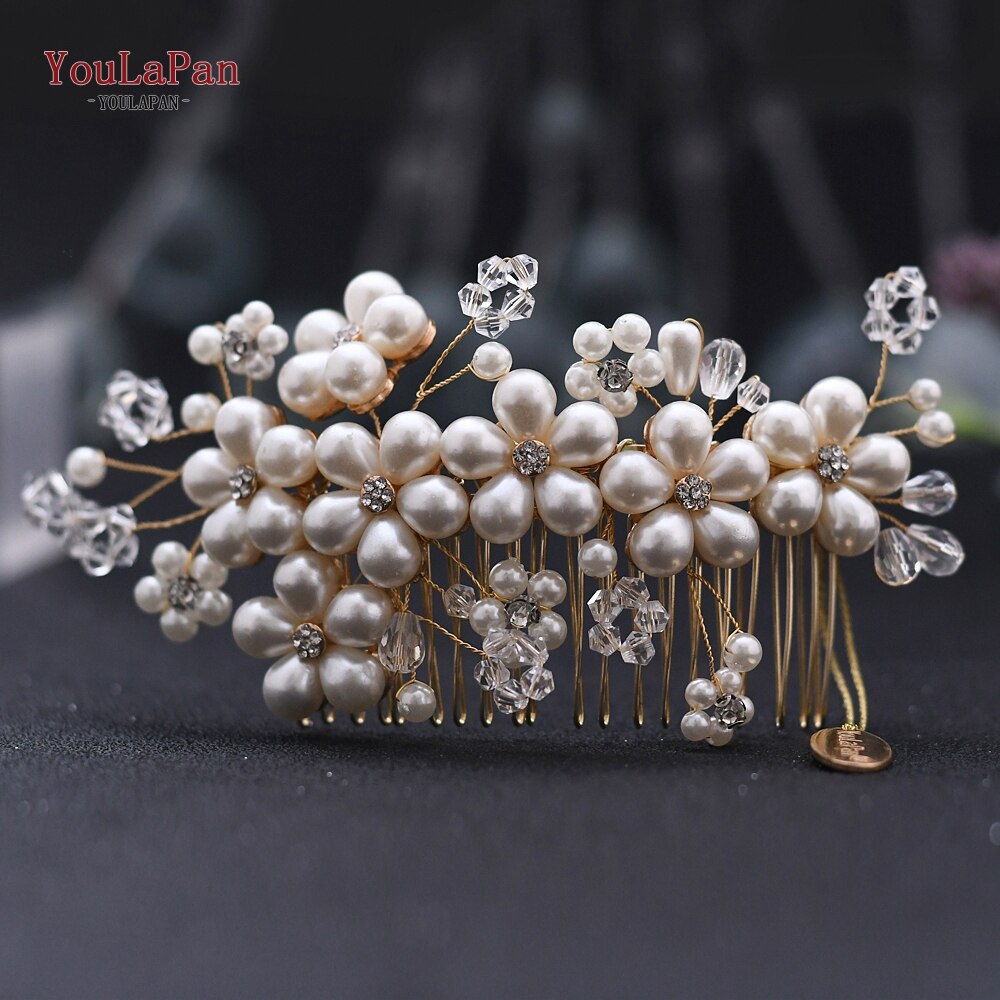 Topqueen HP77 Bruiloft Tiara Bridal Kammen Strass Bruiloft Hoofddeksels Bruiloft Haar Accessoires Bruids Hoofdtooi Bruiloft Haar Kam: HP05-Gold