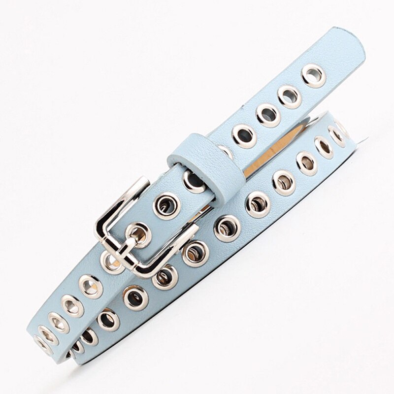 Vrouwen PU Lederen Riem Klinknagel Studded Single Grommet Gaten Dames Taille Keten Riemen Cadeaus Casual Mode Verkoop: Sky Blue