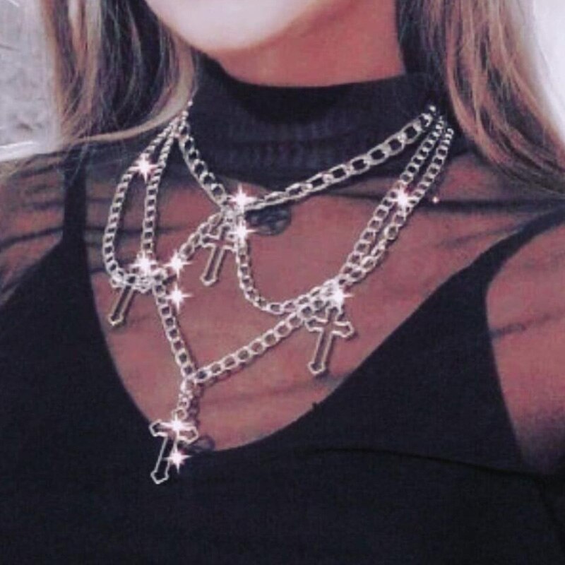 Wgoud Gothic Cross Hanger Choker Ketting Kettingen Voor Vrouwen Meisje Hip Hop Gypsy Club Accessoires Sieraden