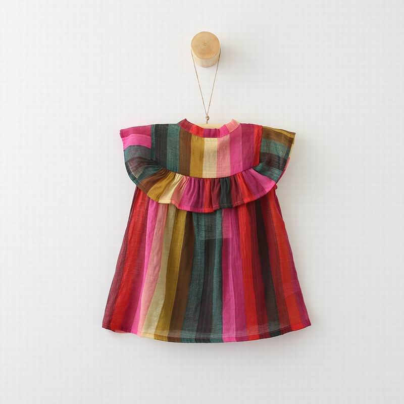 Zomer Meisje Shirts Kleurrijke Streep Chiffon Flare Mouw Mode Blouse Kinderkleding 3-7Y E0328