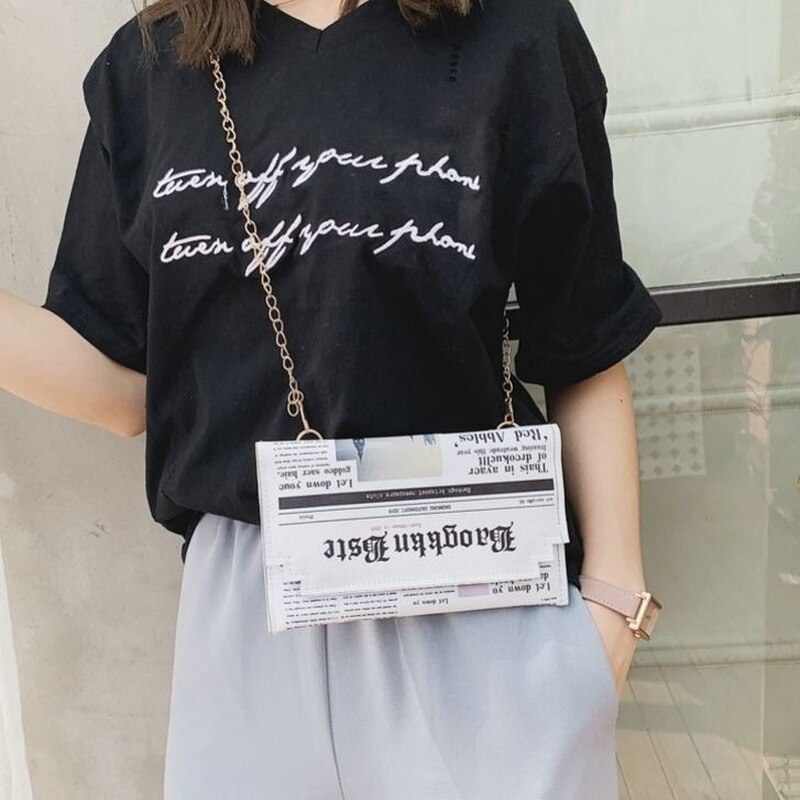 MBTI Zeitung Drucken Schulter Tasche Frau Individualität Umschlag Bolso Mujer Y2k Harajuku Jahrgang Damen Umhängetaschen