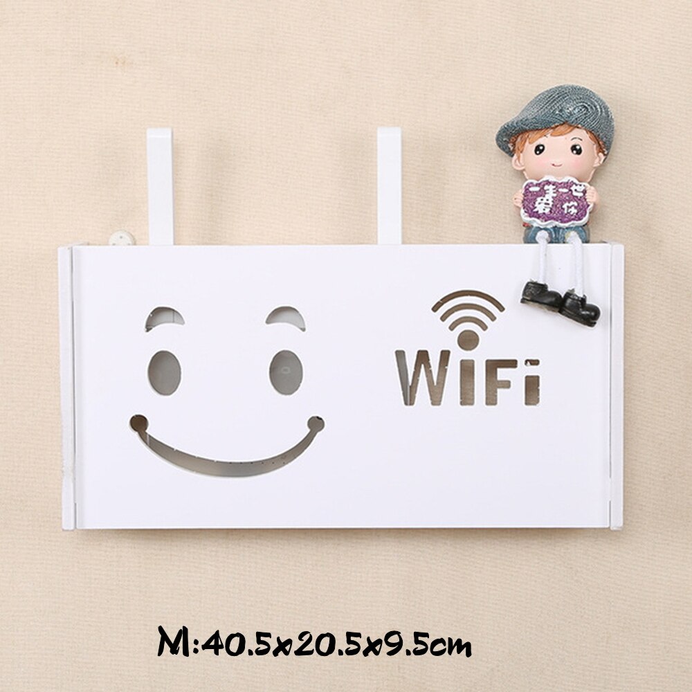 Wifi Router Shelf Wall mount Storage Boxes Cable Power Wire Bracket Storage Box Wood-Plastic Wall Shelf Hanging Plug Bracket Box: M (3)