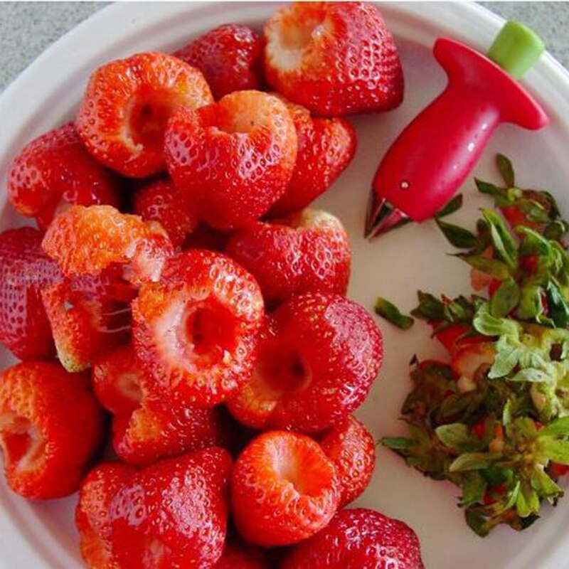 Røde jordbærskaller tomatstilke frugtkniv jordbærtopbladfjerner gadget stilkfjerner bærbart køkkenværktøj