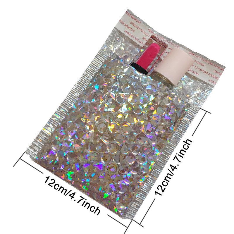 20 stk holografisk metallisk boble mailer emballage glamour farverige sølv nuancer folie pude polstrede konvolutter: 12 x 12cm