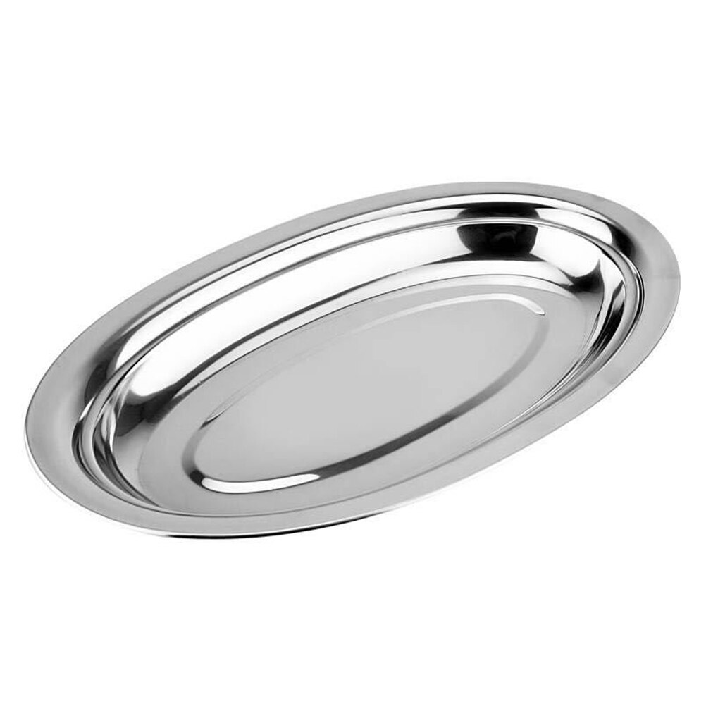 Stainless Steel Oval Plate Steaming Fish Plate Snack Desserts Service Tray Cake Tray Western Steak Round Tray Kitchen Plates: 40cm