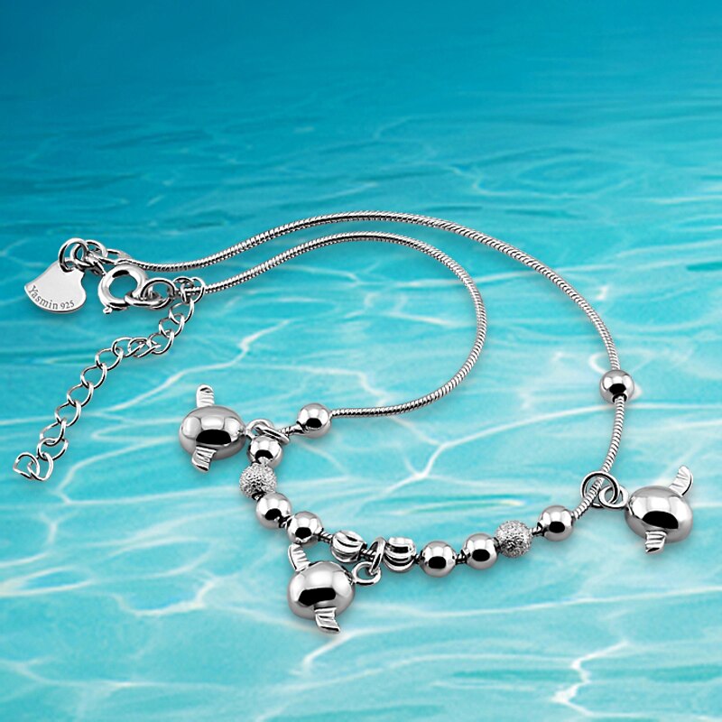 925 Sterling Silber Kleiner engel eier Charme Fußkettchen Für Frauen 925 silber Knöchel Armbinde schmuck Länge 22cm