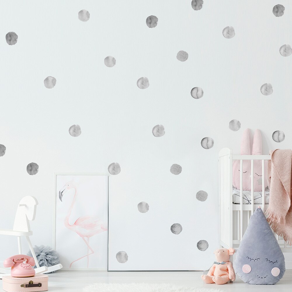 Autocollant mural à pois Liac rose gris, 36 pièces, cercles amovibles, stickers muraux pour chambre d&#39;enfants, décoration de maison de pépinière