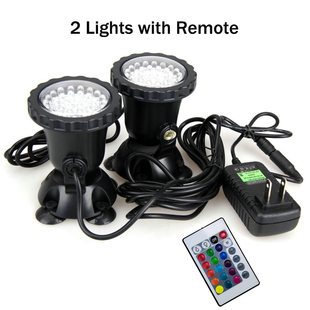 Spot lumineux submergé, étanche conforme à la norme IP68, éclairage submergé, idéal pour un Aquarium, une fontaine, une piscine ou un étang, 36 V, rvb: 2 Lights with Remote